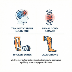 Illustration of common injuries from Santa Ana bicycle and pedestrian accidents.