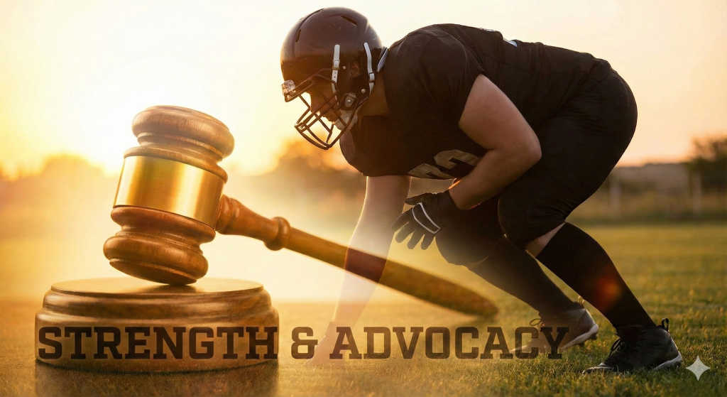 Lineman stance symbolizing law firm resilience and preparation for injured clients.