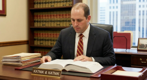An experienced Orange County truck accident attorney from Katnik & Katnik reviewing a case file.