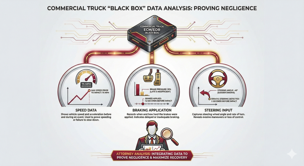 A commercial truck accident attorney analyzing black box data to prove negligence.